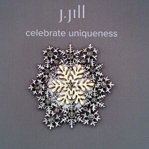 J. Jill Snowfall Brooch Pin Silver Gold Tone Snowflake Winter Rhinestones NWT